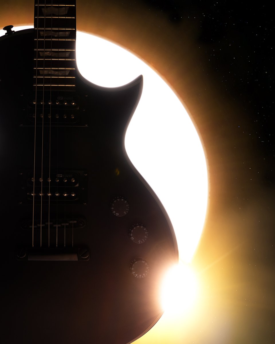 Witness a rare spectacle! 🌑 What time will you be able to see the eclipse? Check out the @ESPGuitarsUSA LTD Eclipse electric guitar 👉 bit.ly/49tif7F #sweetwater #solareclipse #espguitars