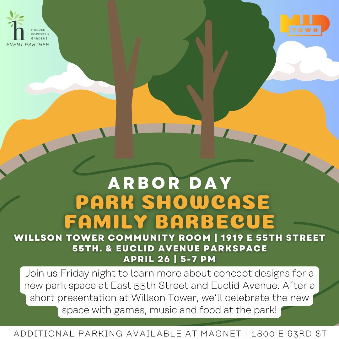 Join us on April 26th from 4-6 p.m. to celebrate Arbor Day and learn about new green space being developed at the Euclid Avenue and East 55th Street Intersection! Attendees can enter through the E. 55th building entrance at Willson tower.