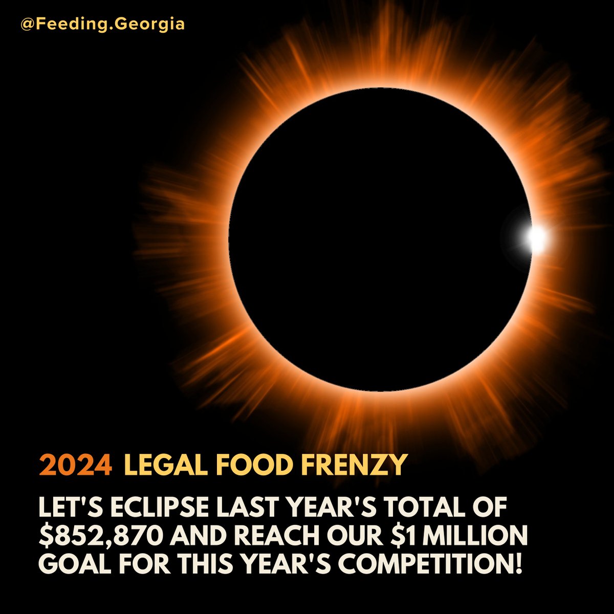 Let’s eclipse last year’s #LFF donations of $852,870 to reach our goal of raising $1 million in the 2024 #LegalFoodFrenzy happening April 15th-26th! If you haven’t yet signed up, you can learn more and register your law firm at GALegalFoodFrenzy.Org. #FeedingGeorgia #EndHunger