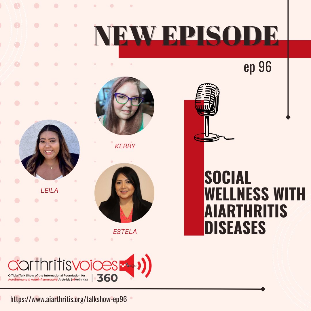 Check out the newest episode of the AiArthritis Voices 360 Talk Show! In this episode, co-hosts Leila, Estela, and Kerry delve into the crucial topic of social wellness amidst living with AiArthritis disease. Listen here: aiarthritis.org/talkshow-ep96 #AiArthrits #socialwellness