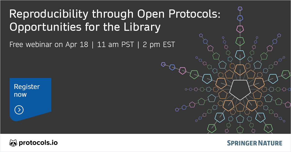 Join us for a free 1-hour webinar on April 18, hosted by the University of California and @protocolsIO, to discover how libraries can help promote best practices for reproducibility through training and infrastructure support. Sign up here 👉 bit.ly/4ao9cGp