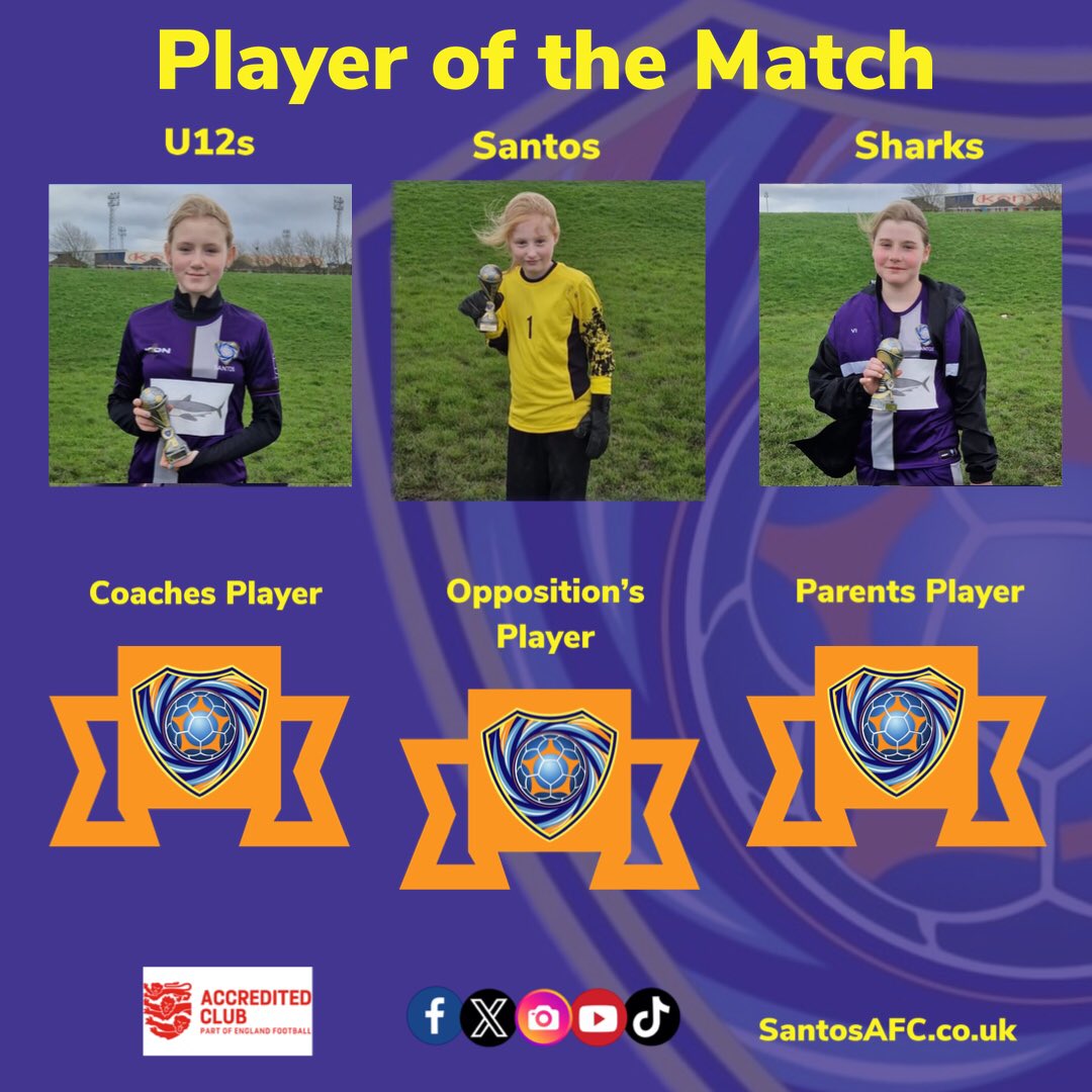 🏆Player of the Match -  07/03/24

#U12s Girls ( Santos Sharks ) 

🏆Coaches Player -  Franchesca

🏆Opposition Player - Esmae

🏆Parent Player - Brooke

#SantosAFC #SantosYouth #U12s #Girls #santossharks #football  #oldham #rochdale #greatermanchester