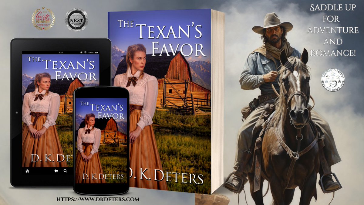 The Texan's Favor
'Well written and exciting. Highly recommended.'
#swoonworthy #WesternRomance #bookbloggers #BookBoost #RomanceReaders #HistoricalRomance 
books2read.com/The-Texans-Fav…
#amazon #nook #applebooks #GooglePlay