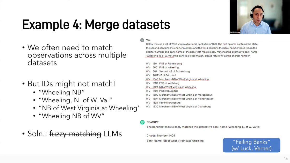 Sergio Correia (@Ogoun) recently joined @MarkusEconomist for a webinar on 'Unlocking Economic Data with LLM.' In his highly informative presentation, Correia covered: 1. Why should we use AI to create data? (3:55) (1/2)