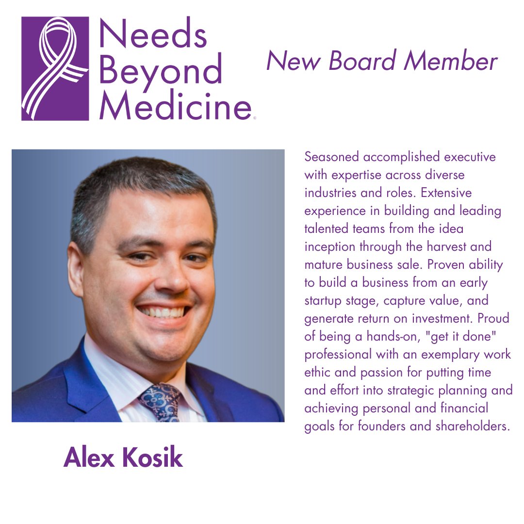 @NeedsBeyondMed , is excited to announce Alex Kosik, as new member of the Board of Directors. We are looking forward to working with Alex and all of the extensive background he will bring with him in helping support the mission and expansion efforts.

#BoardMember #AlexKosik