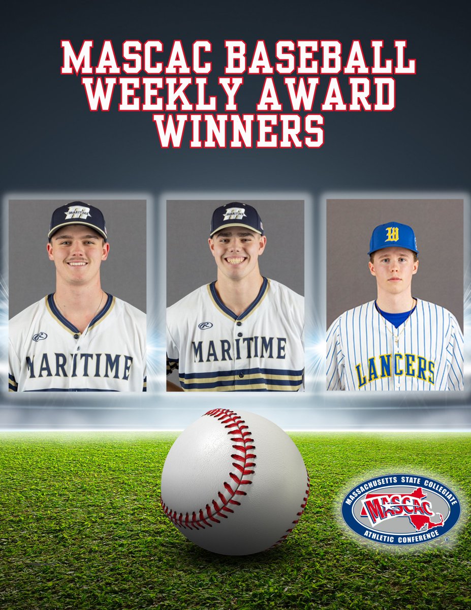 The @Maritime_Bucs duo of Brett Velzis and Hunter Dean plus Ryan Jewett of @WSULancers claim #MASCAC Baseball Player, Pitcher and Rookie of the Week accolades after guiding their teams to conference victories over the past week. mascac.prestosports.com/sports/bsb/202… #d3baseball #MASCACpride