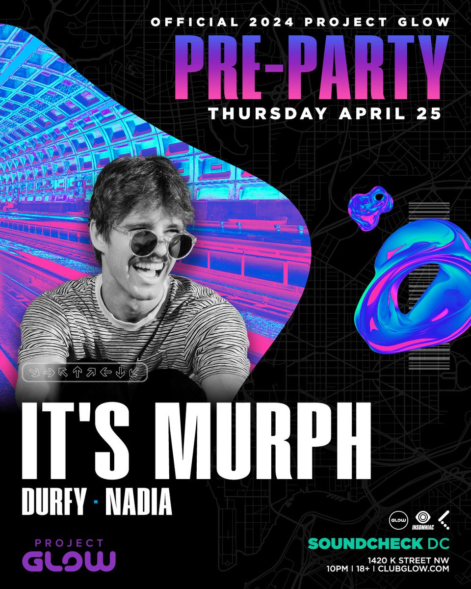 Your first PreParty is here! It's Murph is supplying 𝗙𝗼𝗼𝗱 𝗳𝗼𝗿 𝘁𝗵𝗲 𝗦𝗼𝘂𝗹 at @soundcheckdc on Thur, April 25th! 😎🎶 Exclusive @projectglowfest pass-holder presale begins on Thursday, April 11th @ 12pm ET. Lock in your passes to get access at insom.co/projectglowdc.