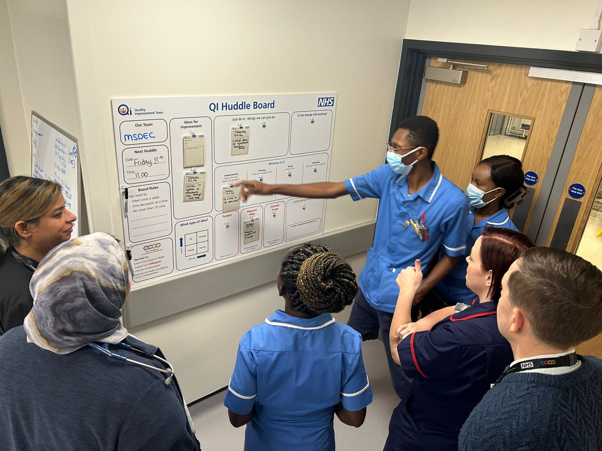 1st QI huddle board session in full flow today! Lots of great quality improvement ideas discussed with the MSDEC team! 😃 #MDT #improvingpatientexperience #QI #MSDEC @QIWalsallNHS @wht_acute