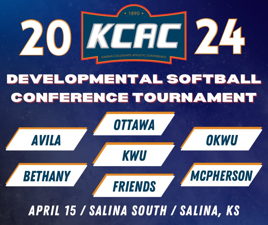 KWUSoftball's tweet photo. ONE WEEK FROM TODAY 🥎 The first KCAC Developmental Softball Conference Tournament will be April 15 in Salina, KS! 
Bracket, game times &amp; tournament info to follow. 
@kcacsports @PlayNAIA https://t.co/VykuZSdNfG