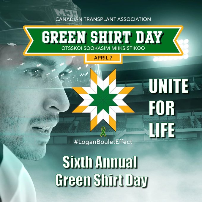 Yesterday (April 7) was #GreenShirtDay in honour of Logan Boulet and the #LoganBouletEffect. Let's keep the momentum going. Organ donation conversations can happen at any time and can save lives. Together we can make a difference! greenshirtday.ca/news-and-event…
