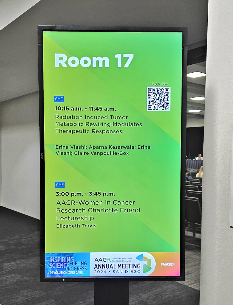Day 4 of #AACR24 , first session of the day is on radiation-induced tumour metabolic rewiring, especially excited for the talk from Erina Vlashi on GBM rewiring to resist radiotherapy! 
#CancerResearch