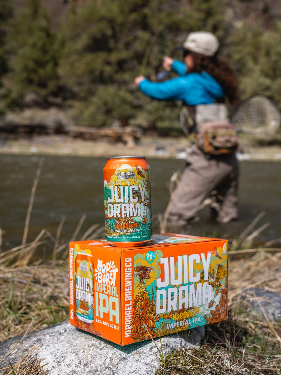 10BarrelBrewing's tweet photo. Introducing Juicy Drama! Our zesty, fruit forward take on a Double IPA. Massive amounts of Bravo and Simcoe hops added to the whirlpool result in a dramatic burst of citrus and pine hops flavor, while keeping a mild and balanced bitterness. 
#HopBurst #DrinkBeerOutside https://t.co/sps63eXSnV