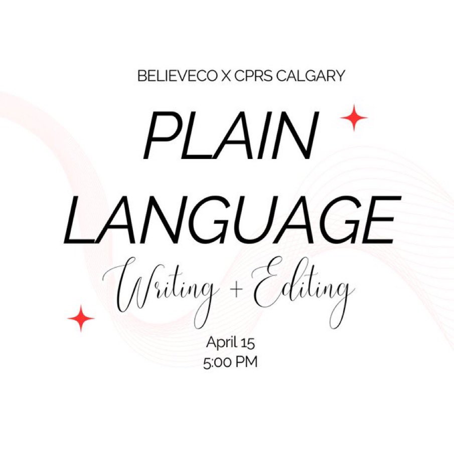 We're one week away from our event!
Have you grabbed your tickets for this event? Your ticket gets you access to the course as well as food and non-alcoholic drinks. 
 
Spots are limited, so get your ticket now. 

eventbrite.ca/e/plain-langua…

Hosted by <a href="/Believeco_Prtnr/">Believeco:Partners</a>