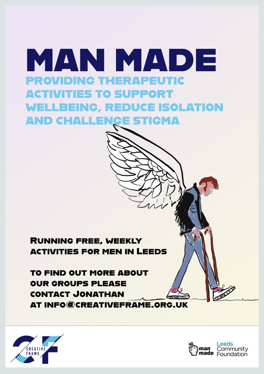 Please share our latest Man Made flyer. Supporting men in Leeds who are isolated, at risk of suicide and struggling with their mental health. Contact us to arrange a one to one before accessing a group. @LeedsCommFound @westyorkssbs @WYpartnership @mhuleeds #WYSuicidePrevention