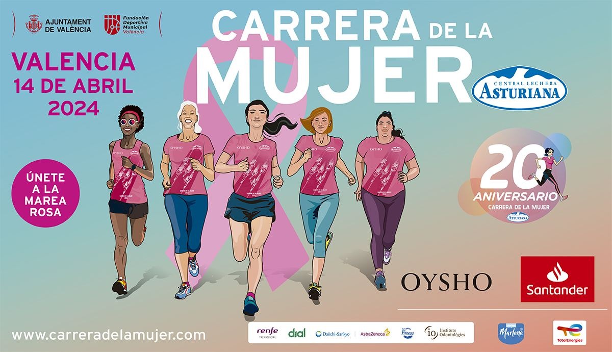 🏃‍♀️ 🩷 La Carrera de la Mujer llega el 14 de abril a #València para cubrir de una #MareaRosa la ciudad. ➡️Reunirá ➕ de 8.000 corredoras. 👟 Inscripciones hasta el 12/04 👩‍💻 i.mtr.cool/aabtdtncso 🔗 i.mtr.cool/bxeyxffphn