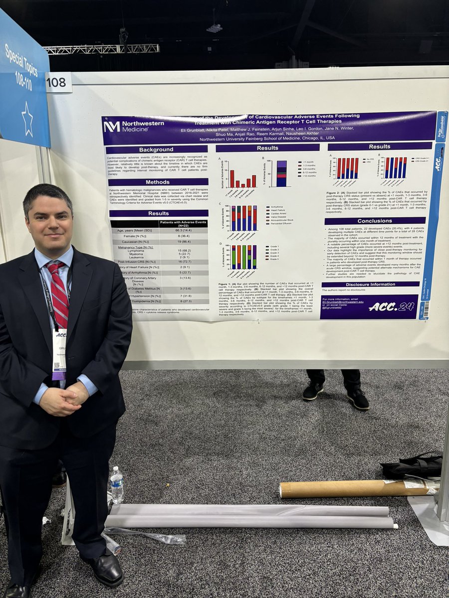 Very impressed by @NU_IntMed ⭐️ resident and aspiring young #cardioonc @Egrunblatt92 who had both a moderated presentation and poster today at #ACC24 - outstanding work Eli! @MattFeinsteinMD #ArjunSinha #AnjaliRao @LurieCancer @NMCardioVasc @ICOSociety