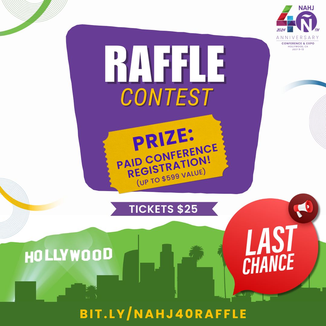LAST CHANCE — Support our #NAHJ40th anniversary campaign by purchasing a raffle ticket for chance to win a paid registration to the #NAHJ2024 Conference & Expo in Hollywood, CA!

Raffle entries close this Thursday, April 11 ➡️ bit.ly/nahj40raffle