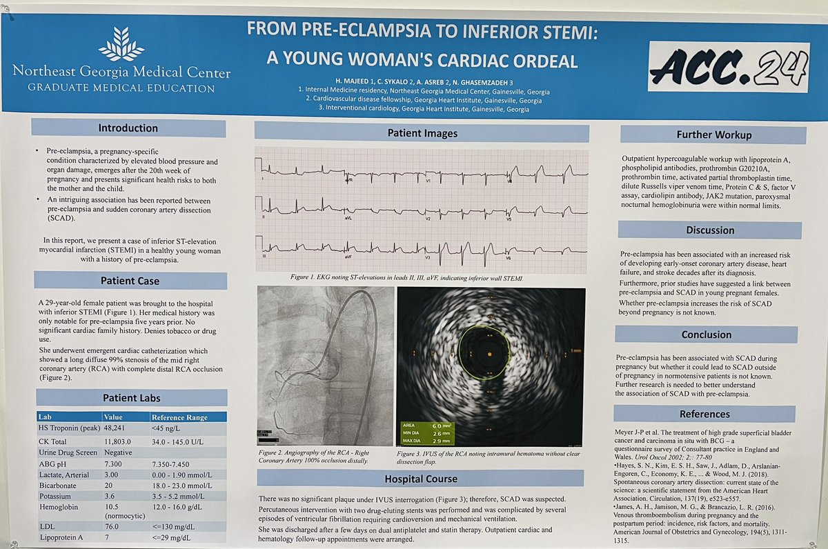 So incredibly proud of our internal medicine resident and aspiring #cardiologist, Dr. Hussain Majeed. He’s presenting our poster at #ACC2024 today! @ngmcgme @ngmcgmecardio @GMEInternalMed #WomensHealth #WIC