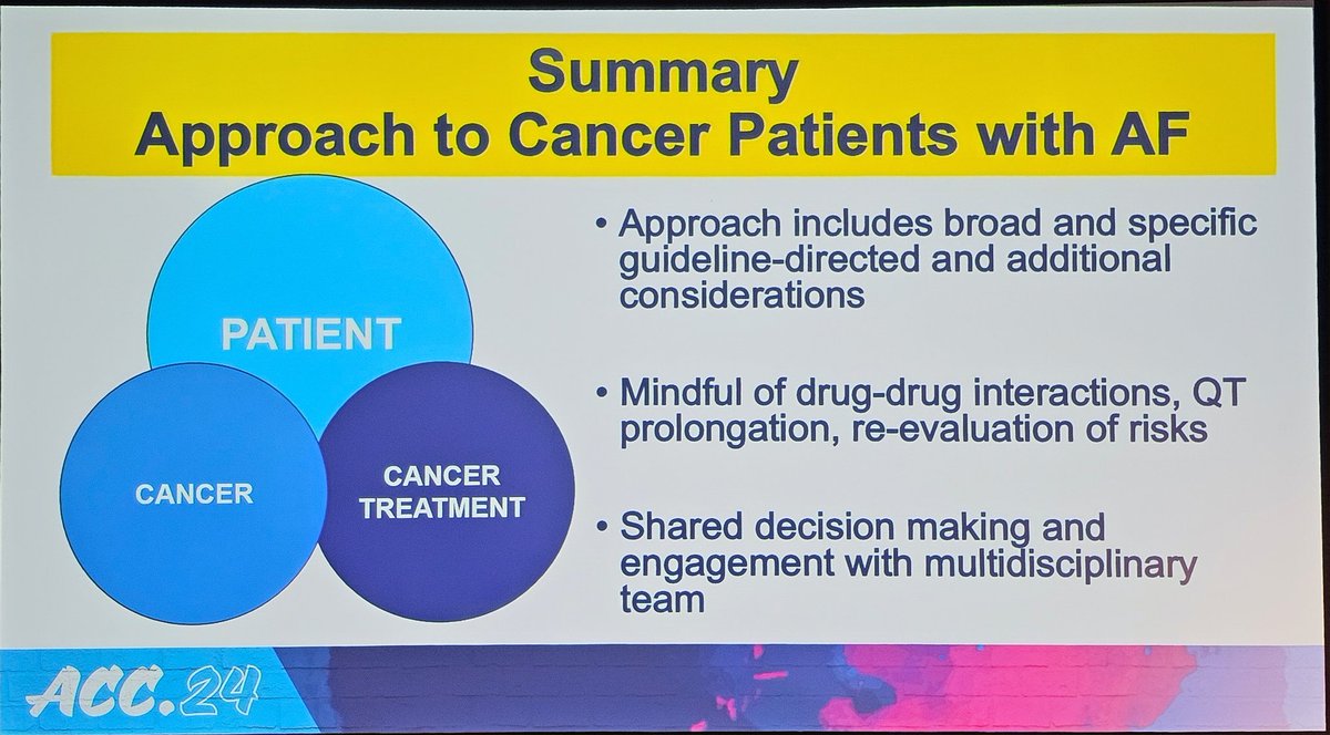 More AFib management in the cancer patient (2/2). #ACC24 #CardOnc 🫀Reasonable to choose DOACs over warfarin 🫀Mitigate bleeding risk by mgmt of HTN, other bleeding risk factors