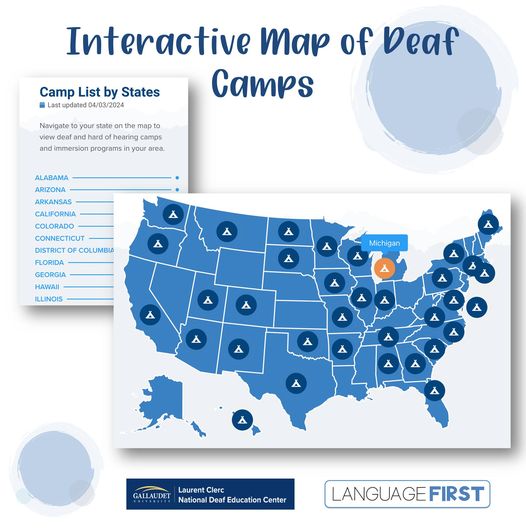 We are so excited to have worked on this project with The Clerc Center. The interactive US map is up and ready on their website. Click on your state to find Deaf camps and Family Immersion Programs in your area! Check it out at bit.ly/deafcampmap