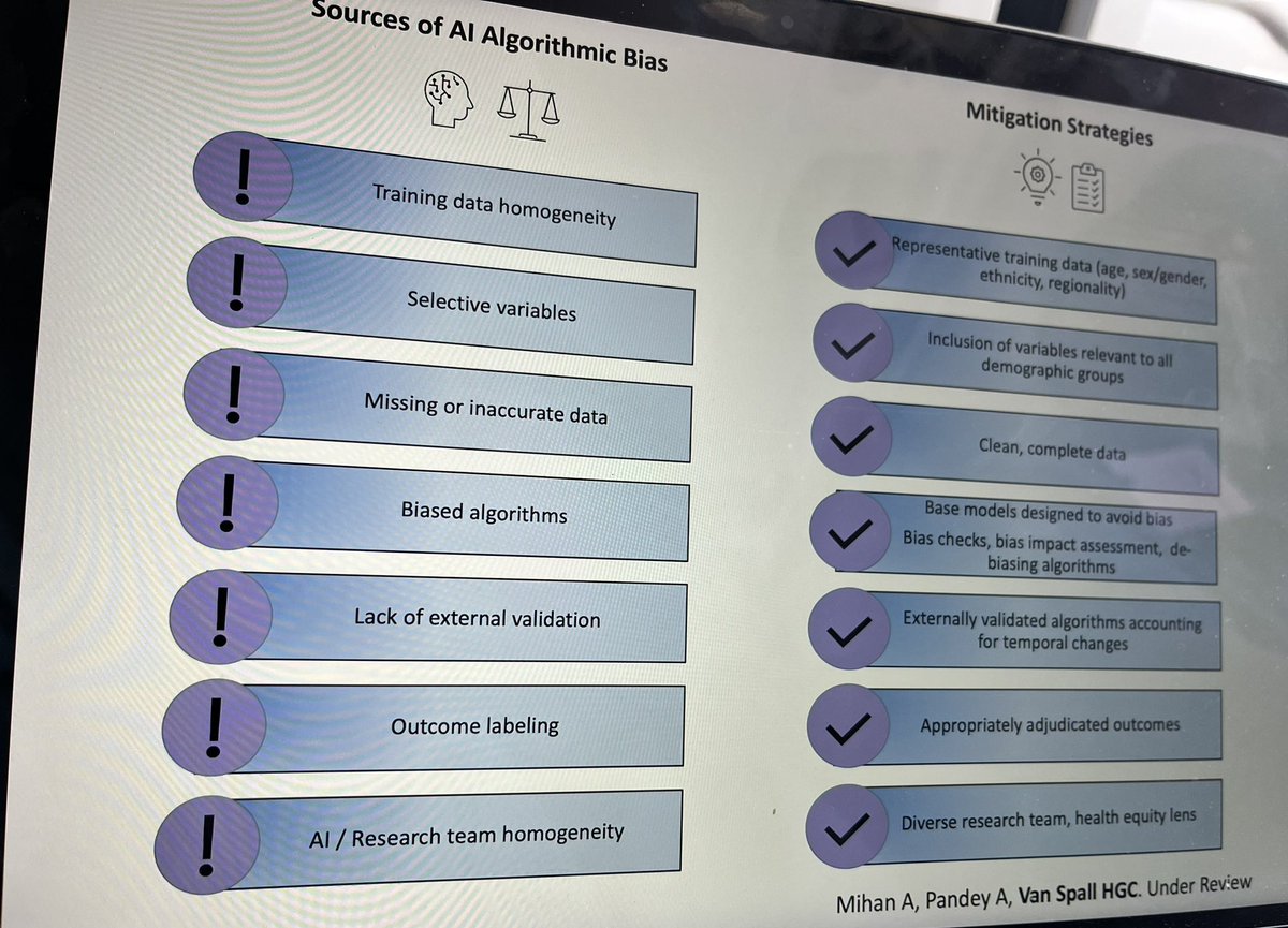 Another fab session on #AI in #HeartFailure. So nice to be here with friends (@ramseywehbemd missing in pre-session📸, a member of the last-minute slide upload club😅) #ACC24 @rohan_khera @OuyangDavid @DemiladeMD Assess #algorithm performance, address #AIBias before implementing