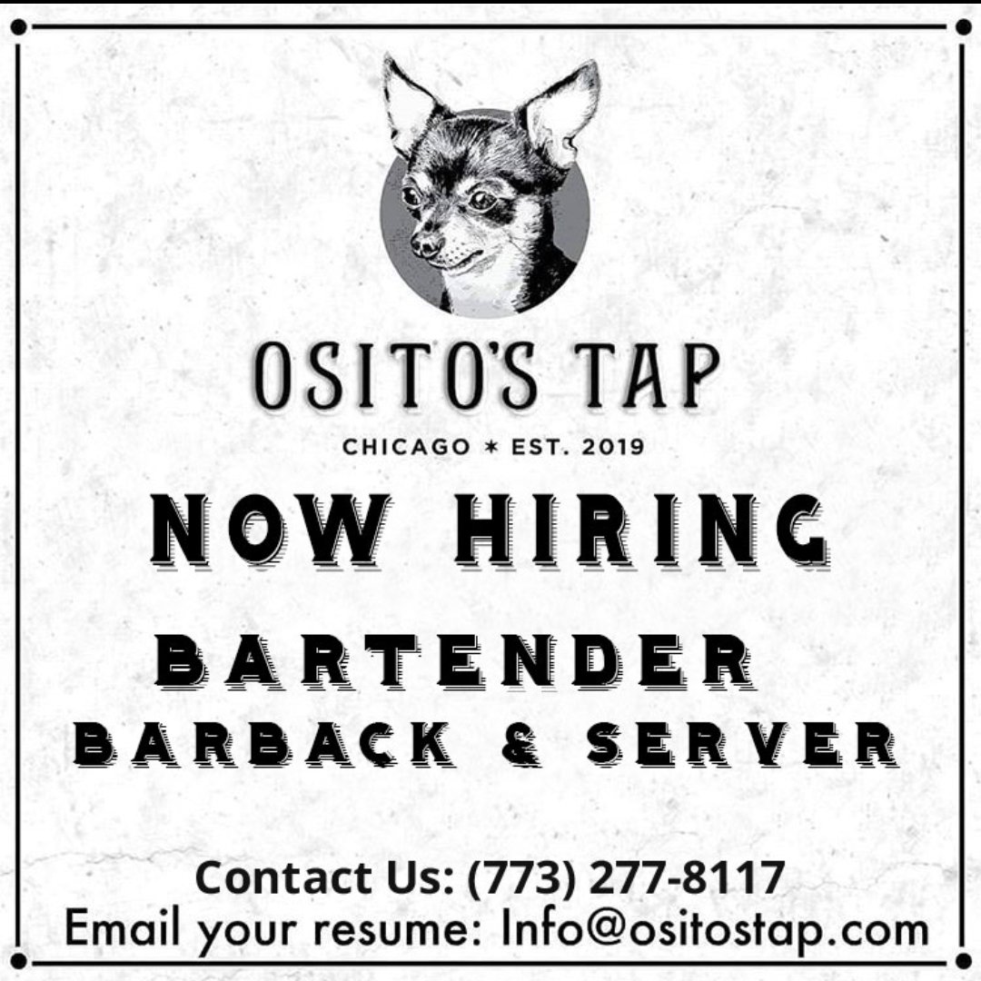 We're hiring! If you or someone you know is looking to work in the bar industry, shoot us your email at info@ositostap.com.

#chicago #bar #NowHiring #Hiring #ForHire #lavillitachicago  #chicagobar #speakeasy #chicagospeakeasy #cocktailbar #Bartender #Server #barback