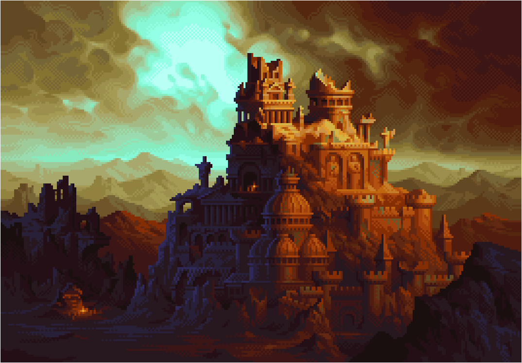 exidelo's tweet image. &quot;Ruined Amalgamation&quot;

Started this one last year, feels nice to wrap it up.

#pixelart