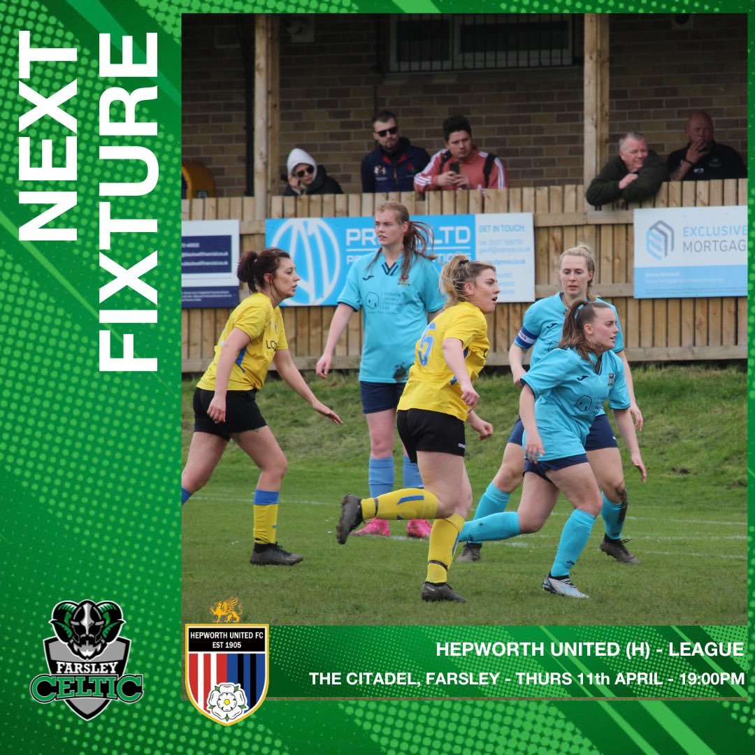 Two league games to go and promotion is still a possibility! 🟢⚪️ This Thursday we host Hepworth United! Come down to The Citadel for a 7:30pm kick off and get behind the girls! 🆚 @Hepworth_LFC 📆 11/04/2024 ⏰ 19:30 📍 The Citadel, Farsley 🏆 @wrcwfl Division One #CeltArmy