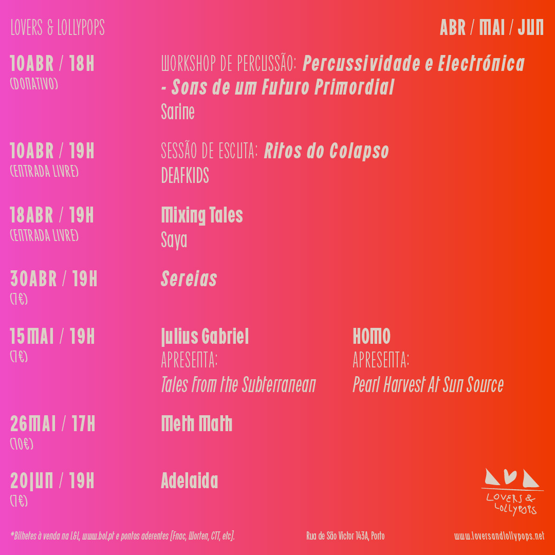 🌞 abril, maio e junho na Lovers &amp; Lollypops 🌞

Bilhetes: tinyurl.com/48btyskt