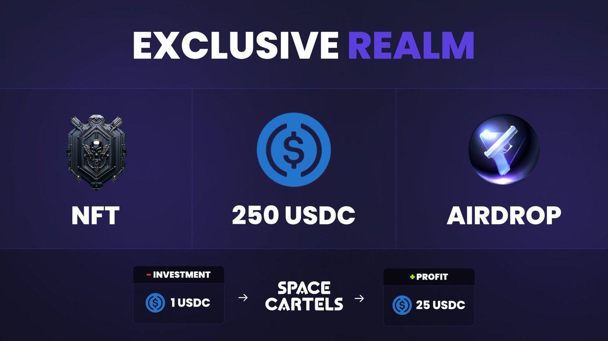 We're kicking off a series of Exclusive Realms with Extra Prizes added by the @SpaceCartels team. 🚀 🏆250 USDC added to the pool, 🥇At least 25 USDC for 1st place, 🎖️Soldier NFT for a random participant, 💵Register for just 1 USDC. Could you ask for anything more? Yes! ✨SPCA…
