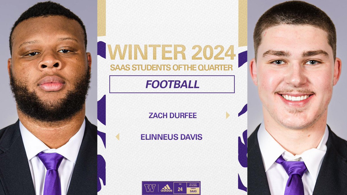 🌟 SAAS Students of the Quarter | Congratulations to Elinneus Davis and Zach Durfee from @UW_Football! 🏈