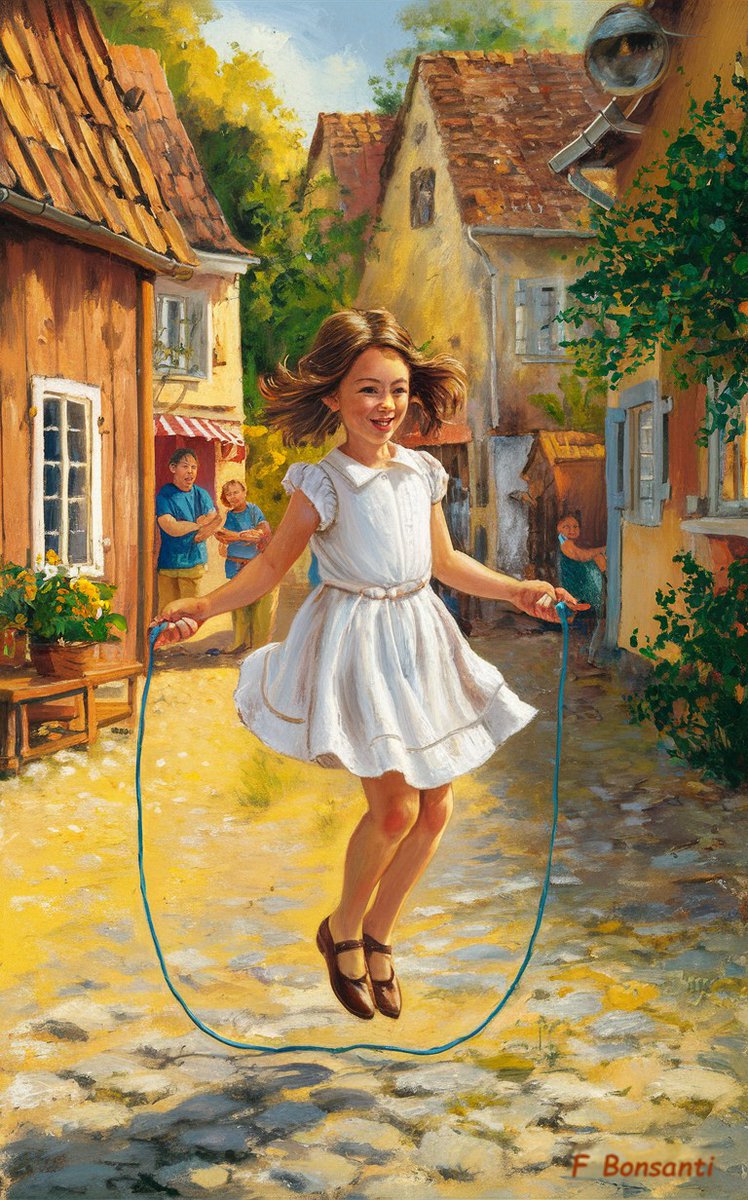 The art of Franco Bonsanti (1928 -1999)
Elisa Jumps Rope, oil on canvas, 1964
#paint #painting #italianpainter #picture #panel #scene #italianscene #oilpaintings #canvas #portrait #art #figurativeart #italy #country #child #children #street #village #summer #kid #play #outdoor