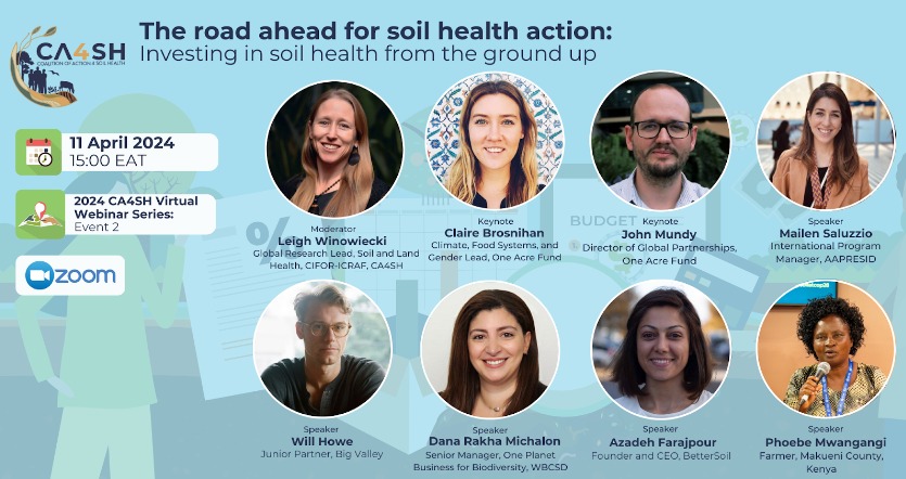 El próximo 11 de abril - 9:00hs estaremos participando del webinar 'El camino por recorrer para la acción por la salud del suelo: Invertir en la salud del suelo desde la base' de Coalition of Action 4 Soil Health (@ca4sh_global), junto Big Valley GmbH, @CIFOR_ICRAF , @OneAcreFund…