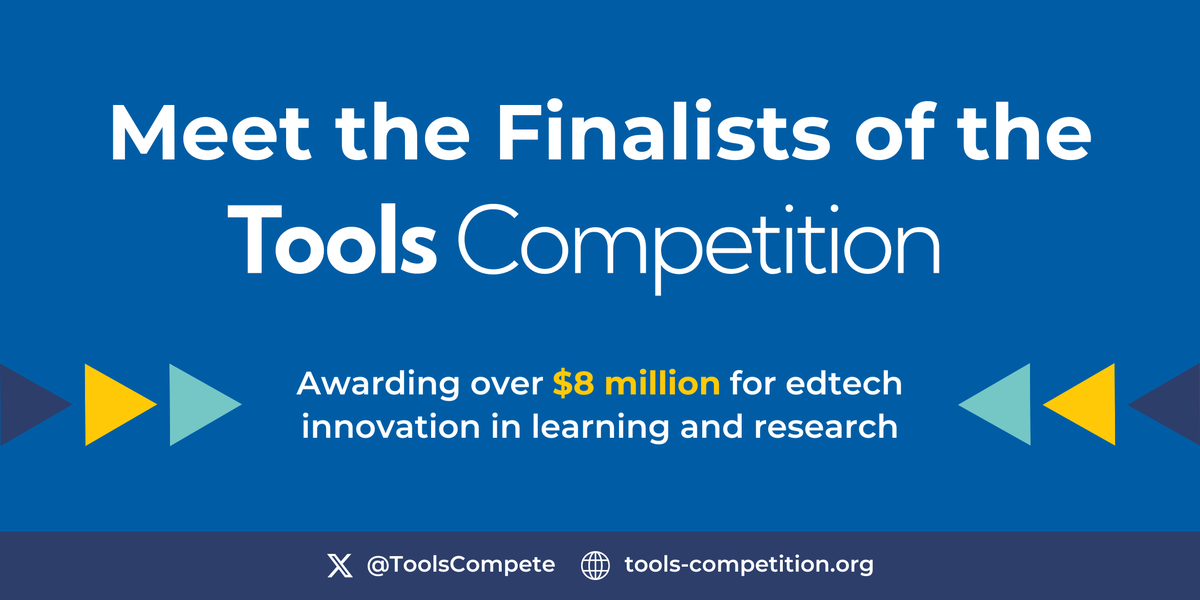 We are thrilled to announce the finalists of the 2023-24 #ToolsCompetition! Selected out of 1,900+ teams, winners among this group will receive more than $8 million total to solve some of education’s most pressing challenges for Pre-K to adult learners. tools-competition.org/23-24-finalist…