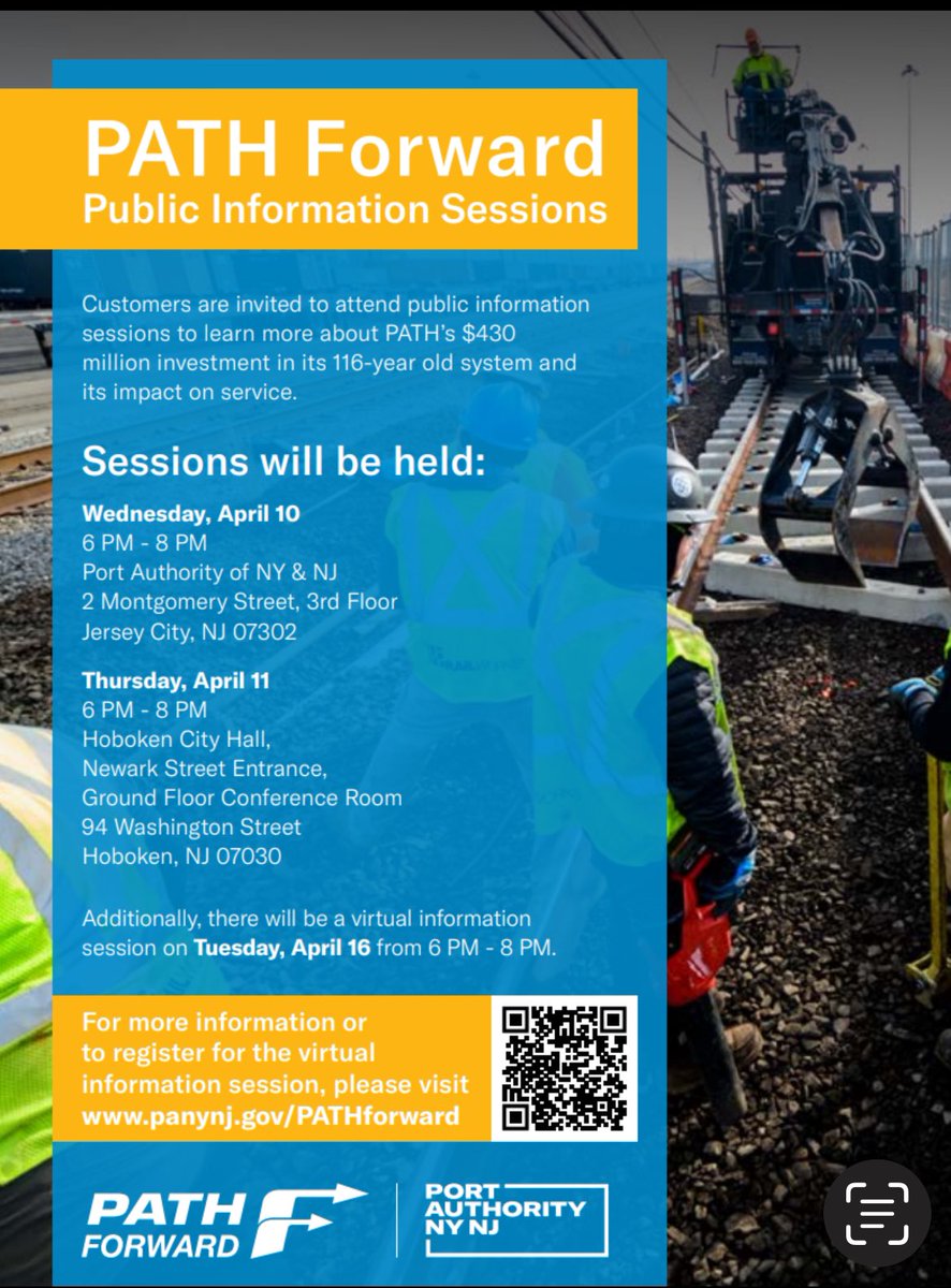 Learn more about planned PATH upgrades! The Port Authority of NY & NJ will host an information session on Hoboken station improvements on Thursday, April 11, at City Hall starting at 6 p.m. More info: local.nixle.com/alert/10859697/