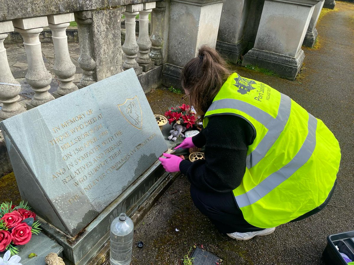 Our collections team carried out a light cleaning of the memorial in Port Sunlight's Hillsborough Memorial Garden today, a space we're proud to look after and one of several important monuments we care for. You can support our work here: bit.ly/SupportPSVT