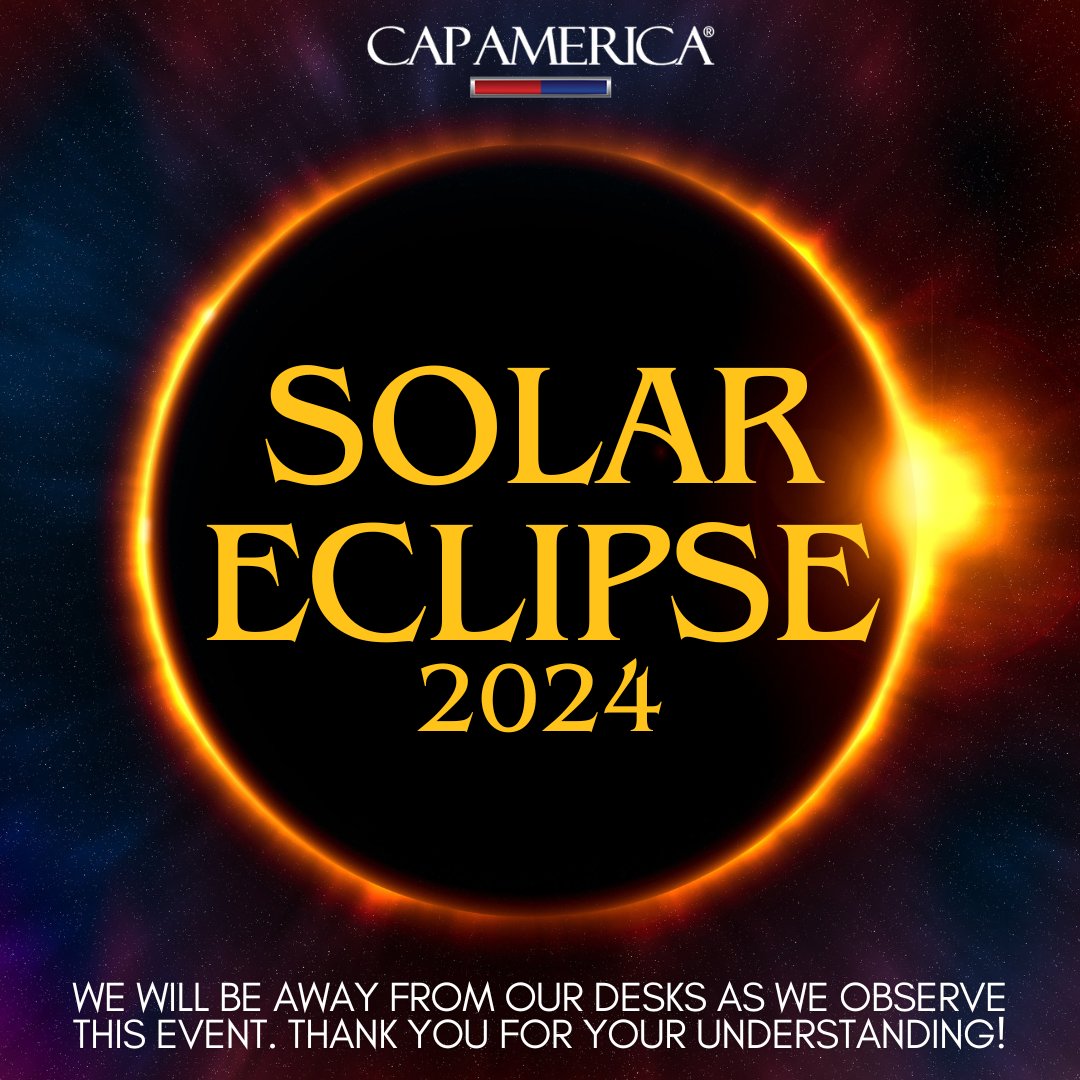 Cap America is located in the path of totality for the Great North American Eclipse and will provide eclipse glasses to each employee to experience this event. Please note that during the eclipse, we will briefly be away from our desks. 😎