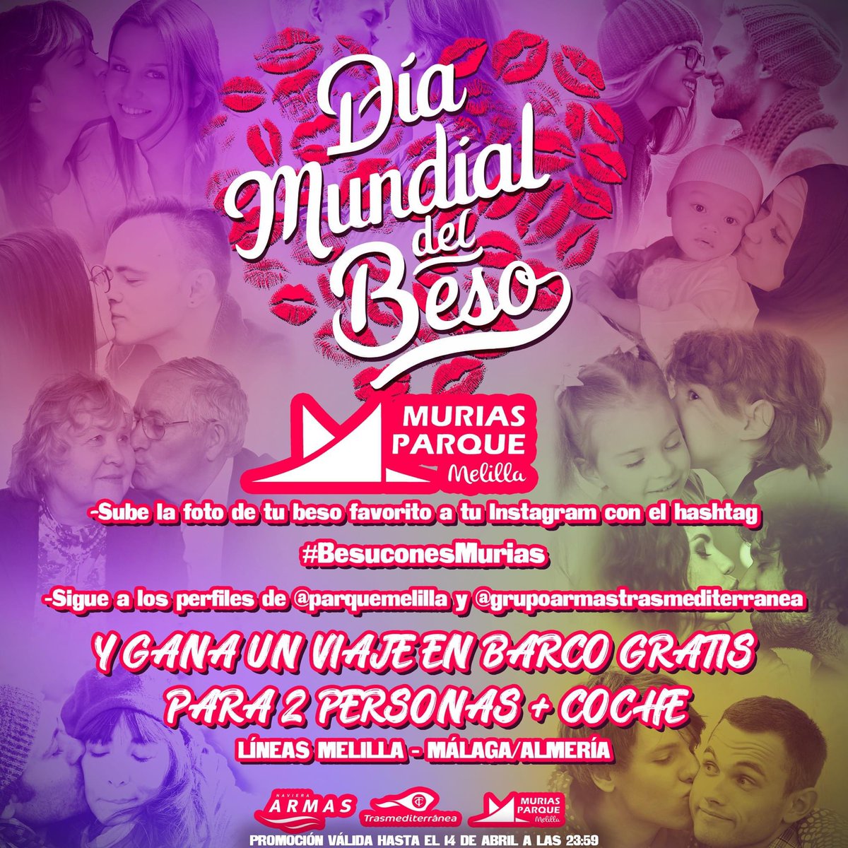 Parque Melilla (@parquemelilla) on Twitter photo ¡Celebra el Día Mundial del Beso con Parque Melilla y Armas Trasmediterránea ganando un viaje en barco! ⛴️🌍
Sube la foto de tu beso favorito a tu Instagram con el hashtag #BesuconesMurias, sigue los perfiles de <a href="/parquemelilla/">Parque Melilla</a> y @grupoarmastrasmediterranea ¡Celebra el Día Mundial del Beso con Parque Melilla y Armas Trasmediterránea ganando un viaje en barco! ⛴️🌍
Sube la foto de tu beso favorito a tu Instagram con el hashtag #BesuconesMurias, sigue los perfiles de <a href="/parquemelilla/">Parque Melilla</a> y @grupoarmastrasmediterranea