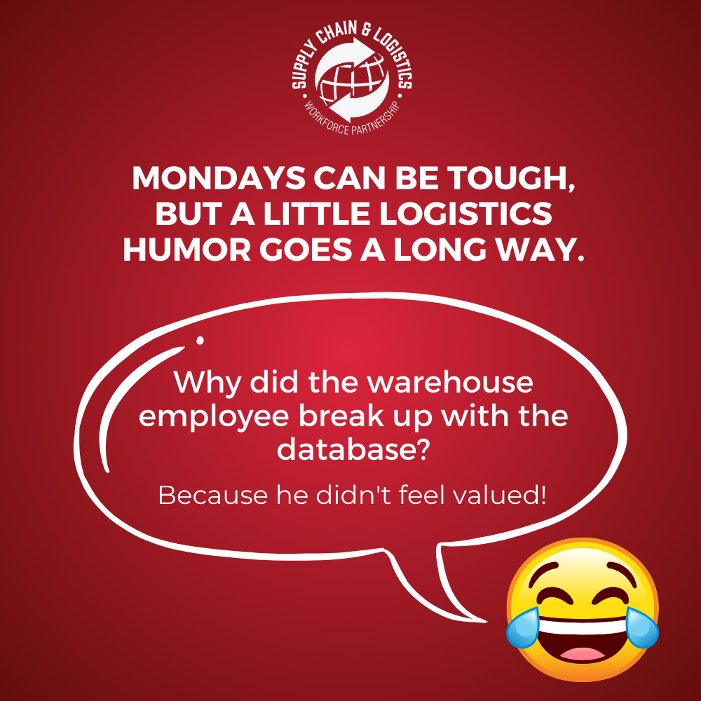 SCLogisticsWP's tweet image. Mondays can be tough, but a little logistics humor goes a long way. Why did the warehouse employee break up with the database? Because he didn&apos;t feel valued! 😂 #LogisticsLaughs