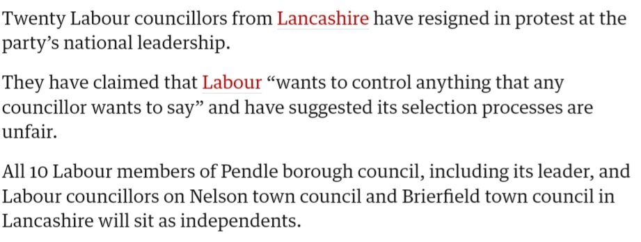 20 more Ex-Labour councillors with principles. Source: The Guardian, 2nd April 2024.