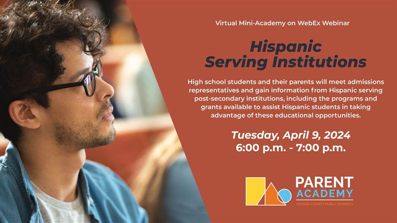 LOG ON! 💻 Don't miss our next Virtual Mini-Academy on Tuesday, April 9. Admissions reps from Hispanic serving post-secondary institutions will have lots of information on programs and grants available to students! #ocps #ocpsmeanssuccess