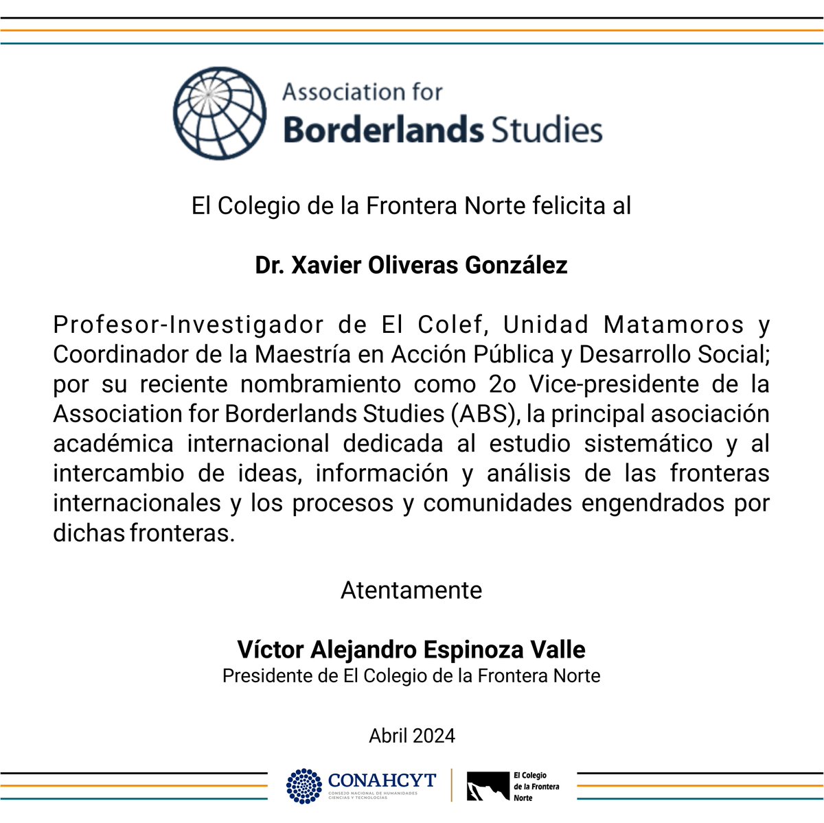 ¡Enhorabuena! 🎉 Felicitamos al Dr. Xavier Oliveras González por su nombramiento como segundo Vice-presidente de @ABSborders 🙌🧡