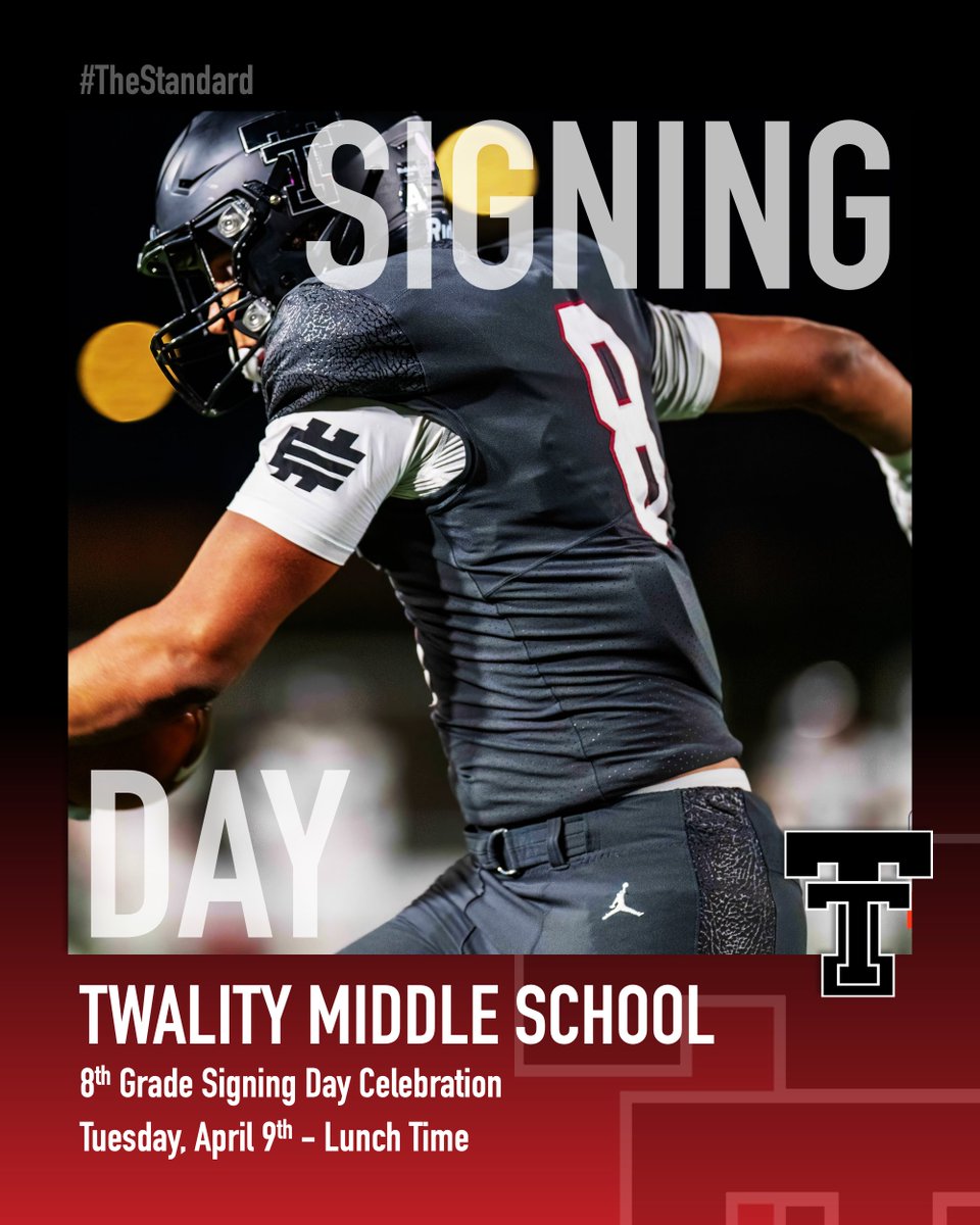Yo @Twality_MS!! We will in the building Tuesday (4/9) for 8th Grade Signing Day! During lunches, all interested 8th graders are invited to meet @coachferraro77, learn about #TheStandard and sign their 'Letters of Intent' to become part of our Wolf Pack! See you there!