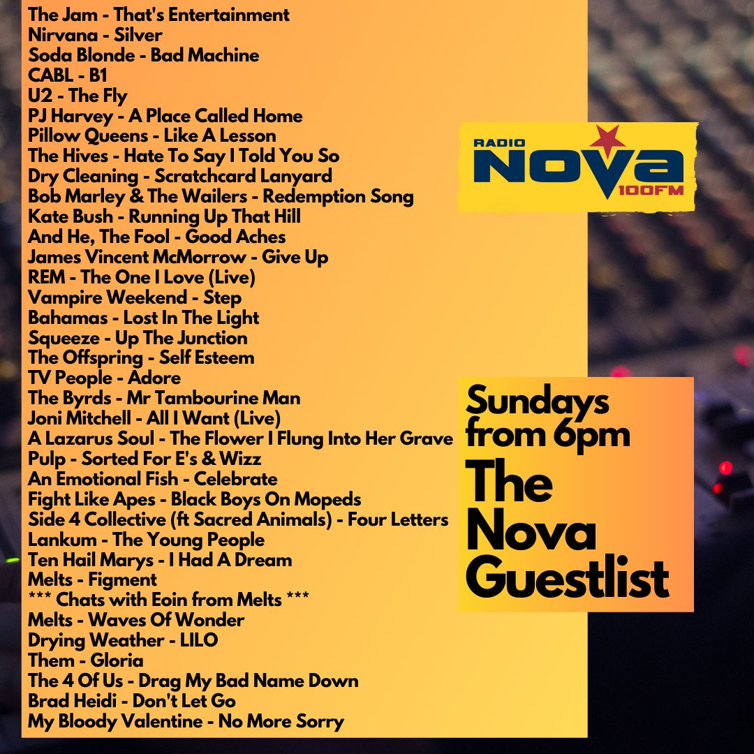 🚨All the great songs played on the #NovaGuestlist, feat chats with @WeAreMelts, @IndieBuddie1 on @CABL_The_Band, & 1st plays for @BradHeidi @DryingWeather #10HailMarys & @Side4Collective!☘️ 📻Listen back Now on nova.ie/radio-schedule… or 6pm Sundays on @RadioNova100! #IndieMusic