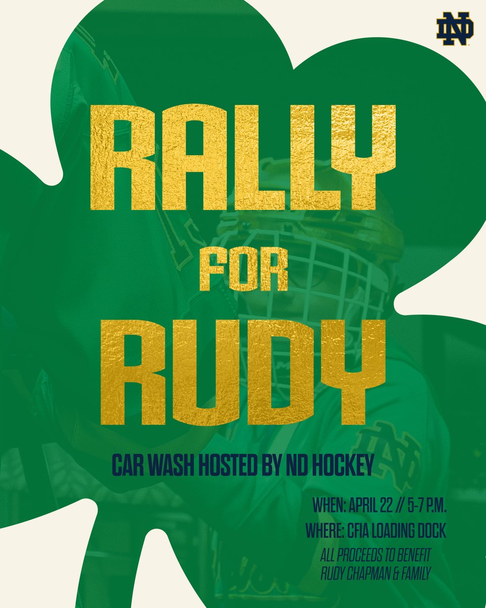 Spring called and now's the perfect time to get your car cleaned! Come get your car washed by members of the team on Monday, April 22nd at @NDCFIA! All proceeds raised will benefit Rudy Chapman and his family ☘️ #GoIrish