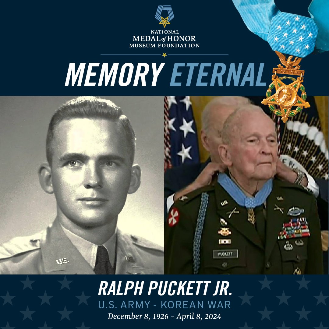 Today, we join the nation in mourning the loss of Col. Ralph Puckett Jr., the last living Korean War #MedalofHonor recipient. His courageous and selfless actions on Hill 205 reverberated far beyond the Korean peninsula and will continue to inspire generations of Americans.