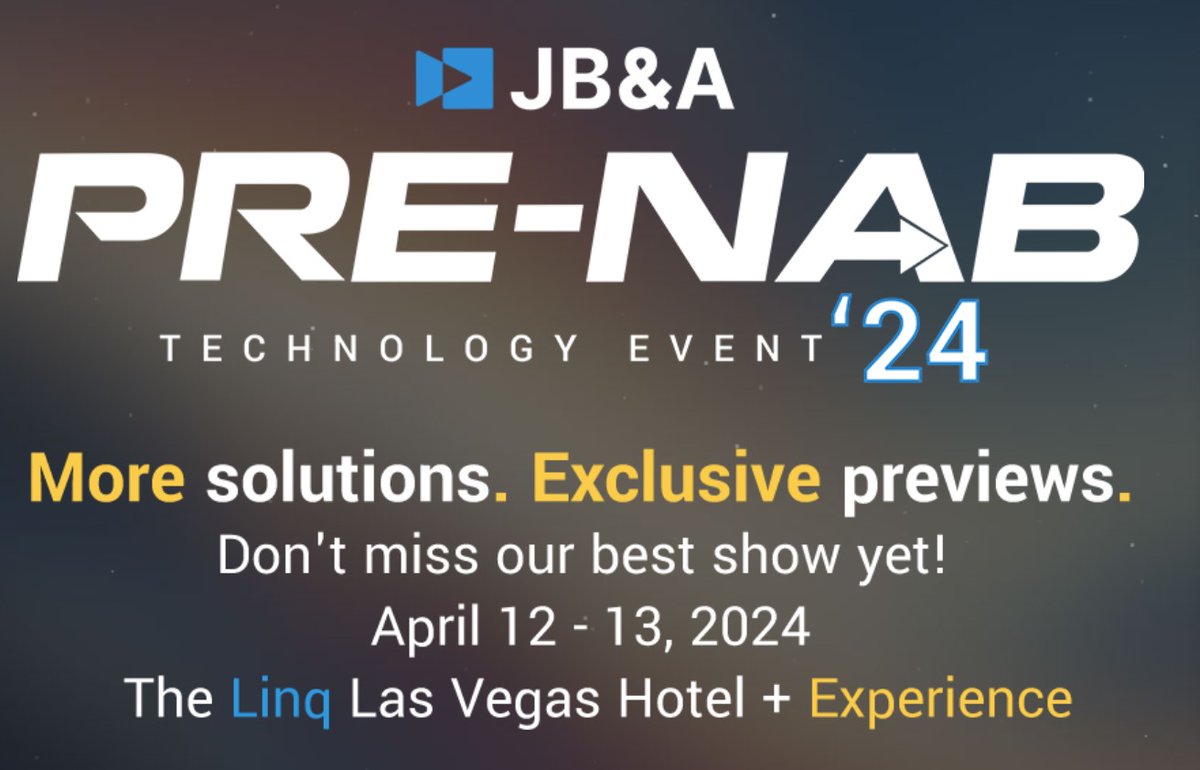 We are looking forward to seeing you at the JB&A Pre-NABShow event in Las Vegas on April 12-13 at the Linq Hotel. Register today if haven't already signed up! exertisjam.zohobackstage.com/JBAPre-NABTech…