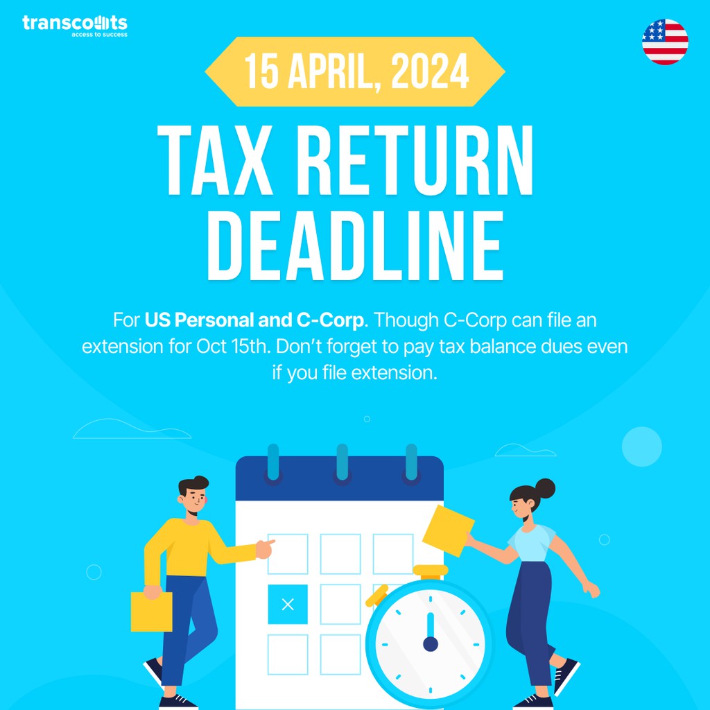 TAX Return filing deadline for Personal and C-Corp. Though C-Corp can file an extension for Oct 15th. Don't forget to pay tax balance dues even if you file extension. 
#taxdeadlinealert #taxseason #businesstax #bookkeeping #transcounts 🗓️