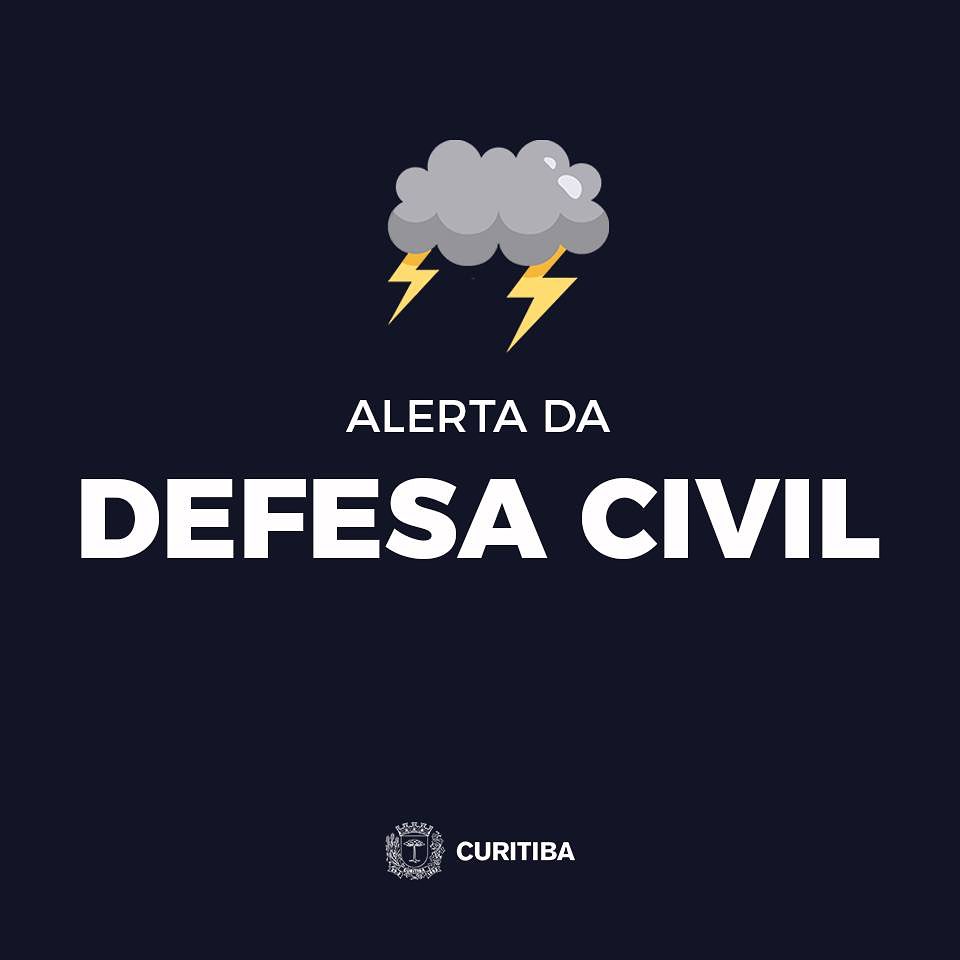 ALERTA DA DEFESA CIVIL ☔️ Chuvas intensas podem atingir Curitiba nesta segunda-feira (08/04). Este alerta é válido até às 10h de terça-feira (09/04). Tome cuidado!