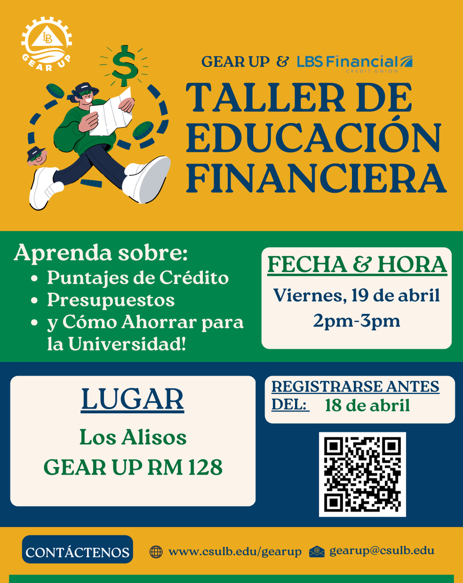 Learn how to save money for college! Join GEAR UP and LBS Financial Credit Union for our Financial Literacy Workshop on Friday April 19th at Los Alisos Middle School. 

#LongBeachGEARUP #GEARUPworks #norwalk #lamirada #nlmusd